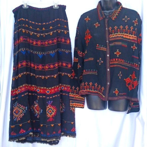 Chico's Boho long skirt and blouse, nwt, Size 2 (12), Beaded, Sequins, Tiered - Picture 1 of 14